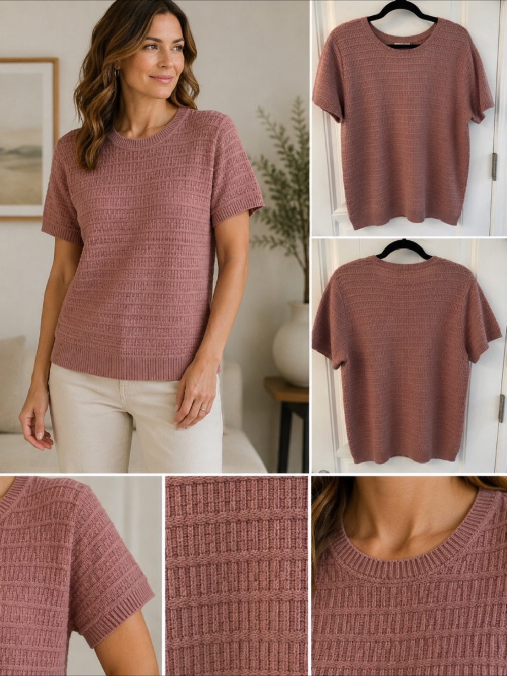 Alfred Dunner Textured Knit Sweater Top Pink Size Large